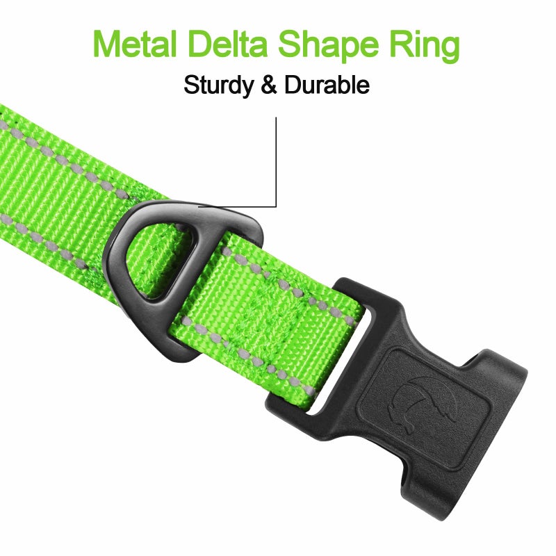 Joytale Reflective Dog Collar, Soft Neoprene Padded, Metal D-Ring, Nylon Pet Collar Adjustable for Puppy and Small Dogs, Green, XS - Image 3